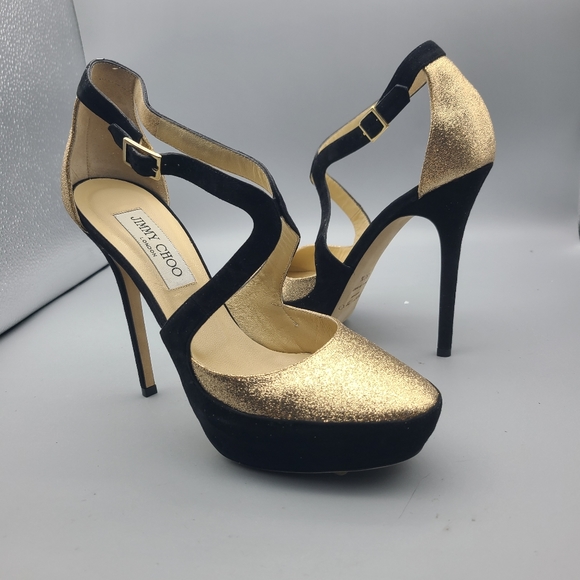 Jimmy Choo Shoes - Jimmy Choo black suede glitter  pumps heel shoes sz 8.5